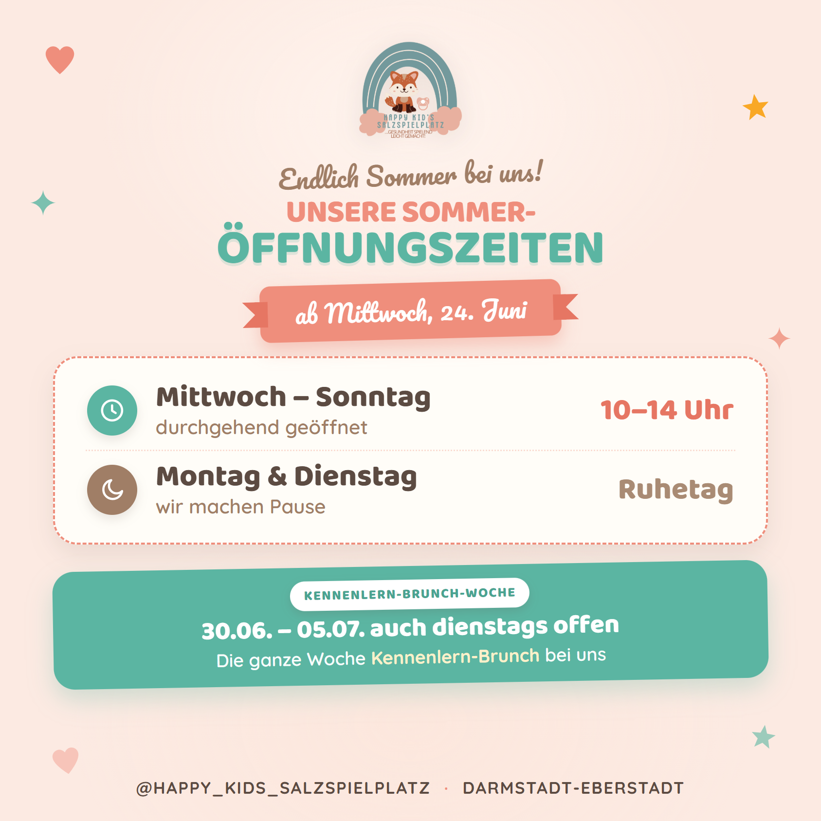 Sommer Öffnungszeiten Happy Kids